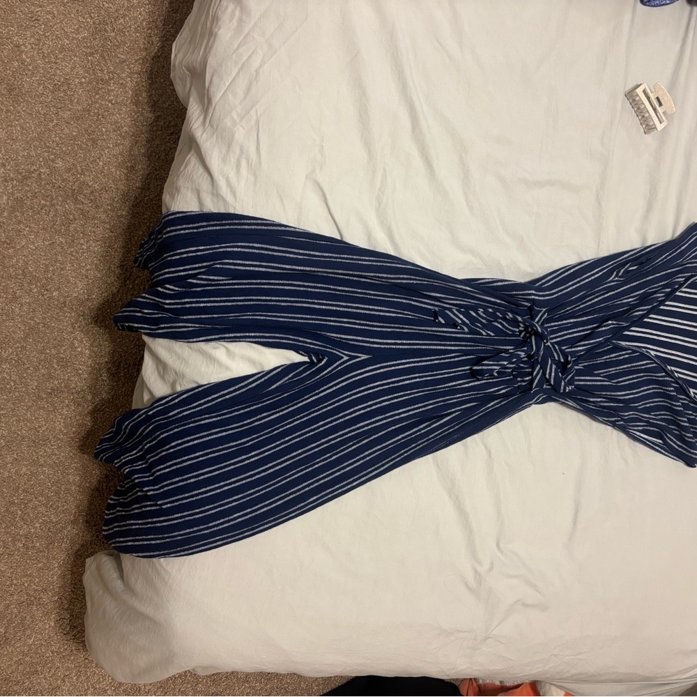 Navy and White Striped Jumpsuit